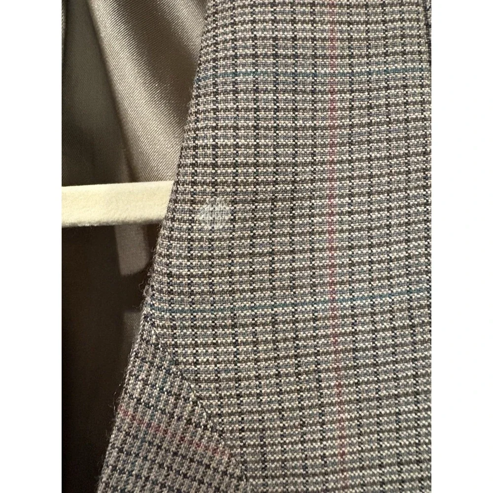 Vintage Burberry Men's Houndstooth‎ Double Breasted Wool Blazer Sport Coat 46 L